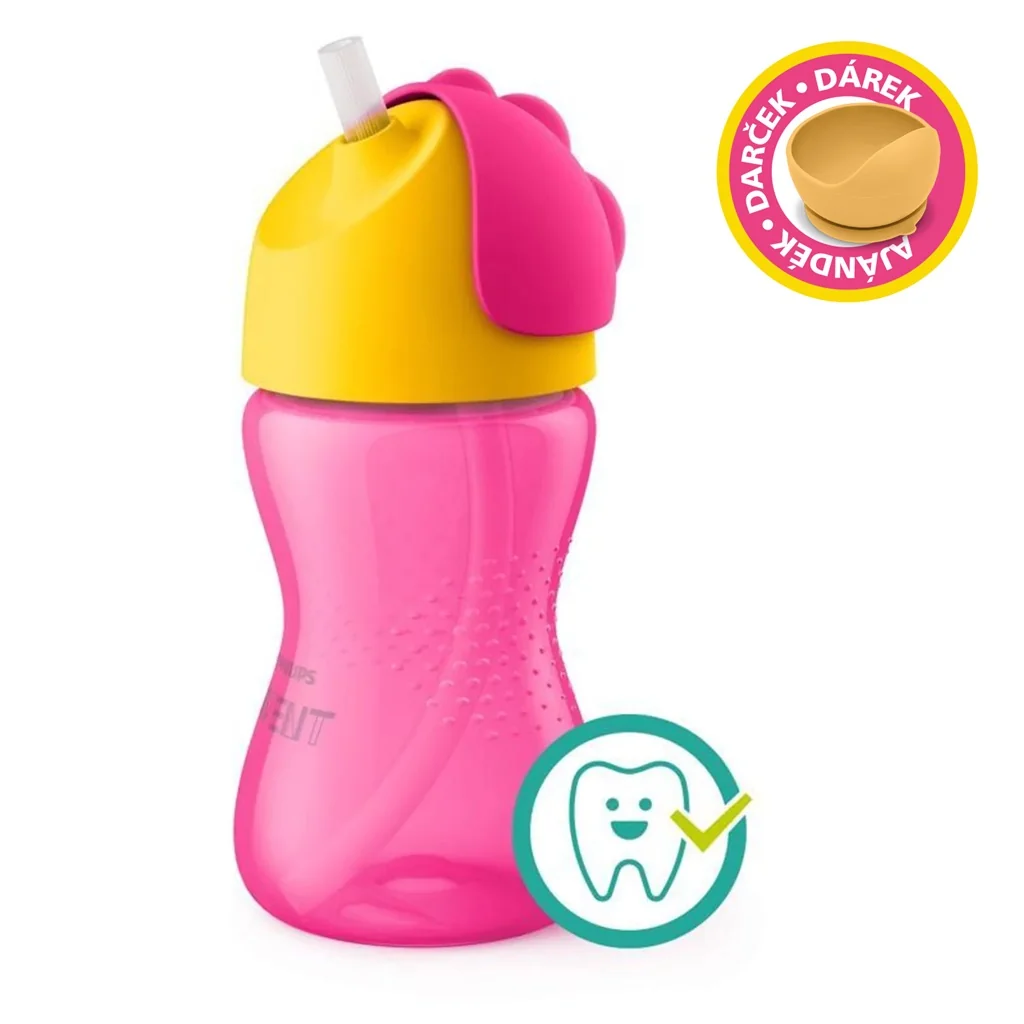 Philips AVENT Hrnček 300 ml Bendy s ohybnou slamkou dievča+darček PETITE&MARS Miska 6m+ 1 ks
