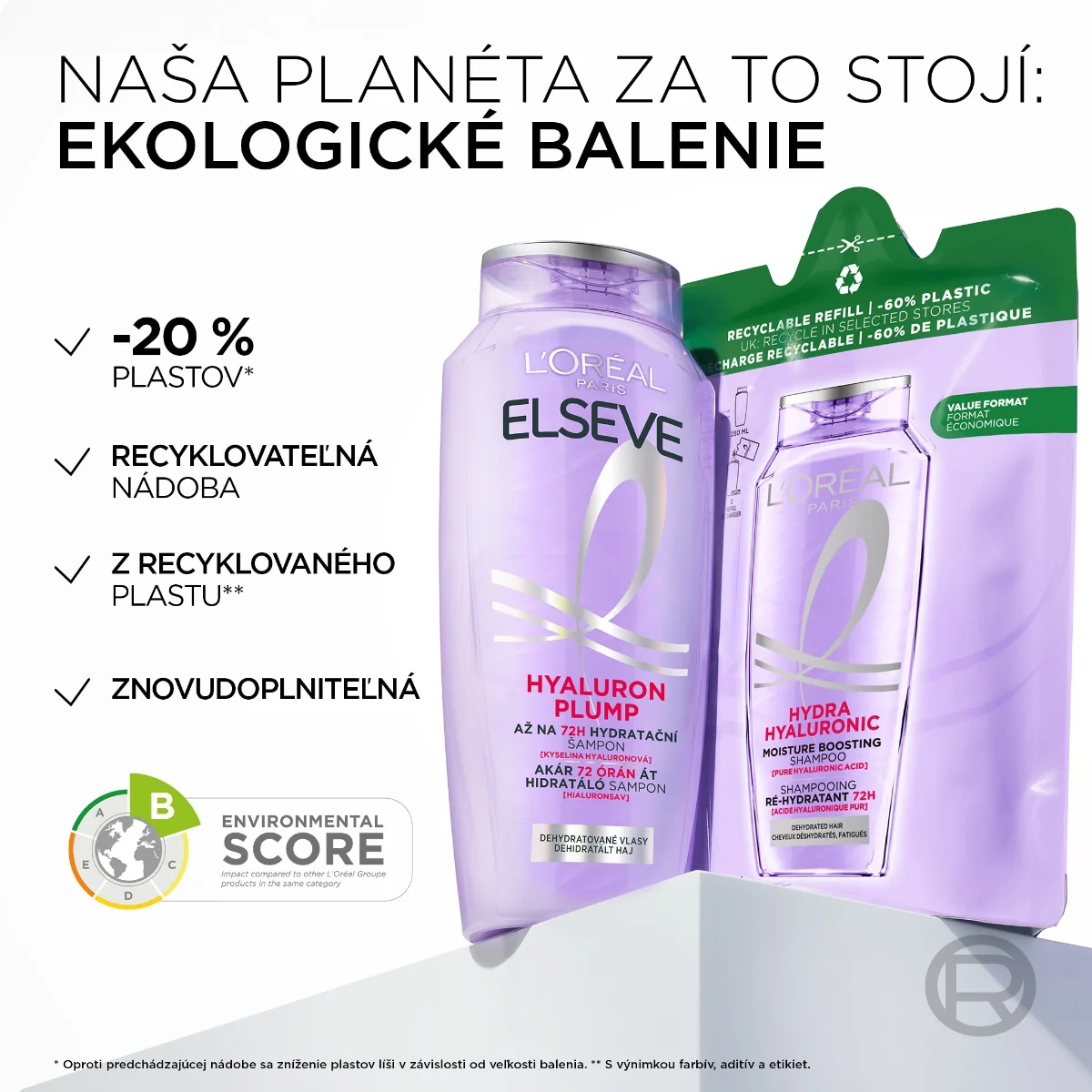 L'Oréal Paris L'Oréal Paris Elseve Hyaluron Plump 72H hydratačný šampón s kyselinou hyalurónovou 1×250 ml, hydratačný šampón