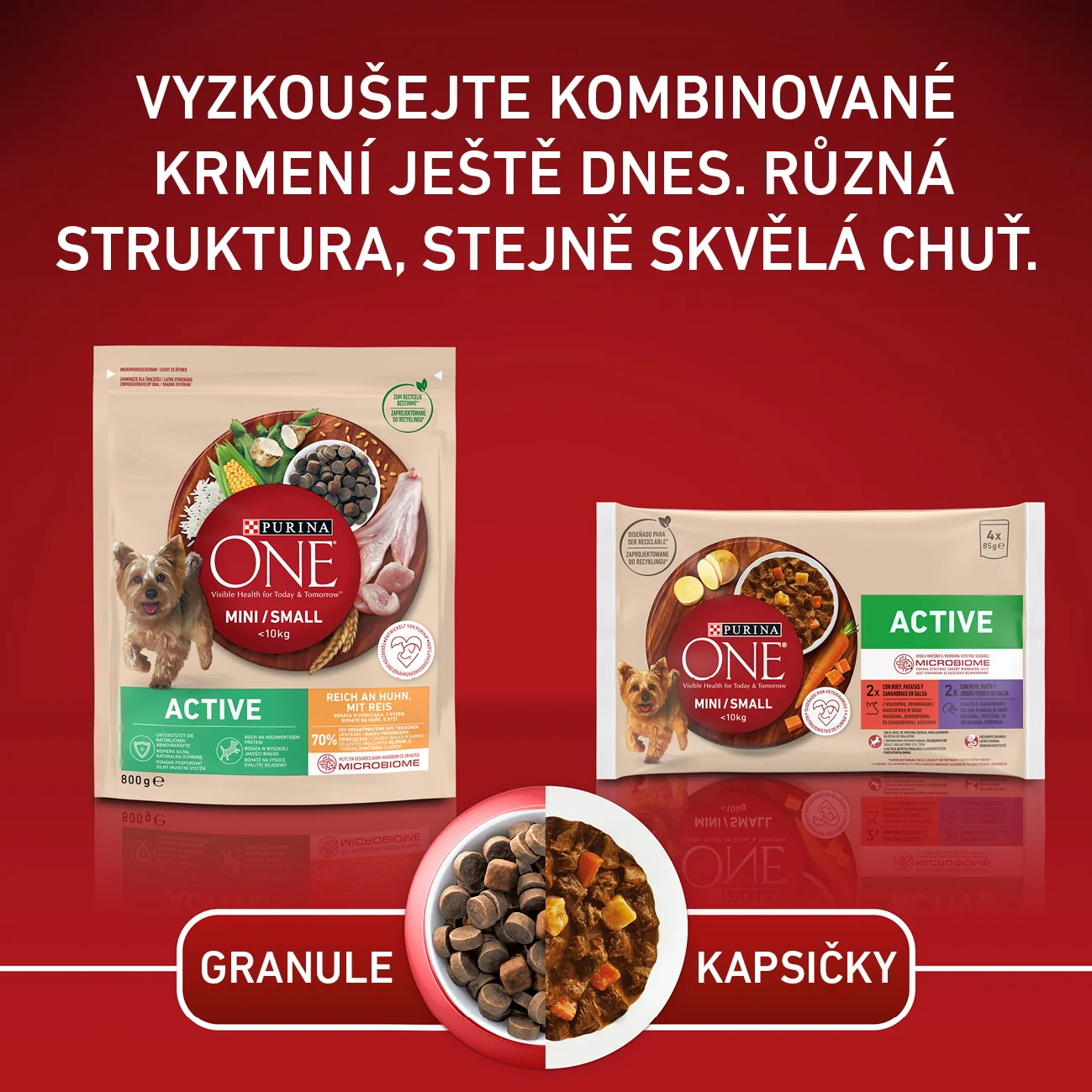 Purina ONE Mini Active granule pre psov kura 800 g 1×800 g, kompletné krmivo pre dospelých psov