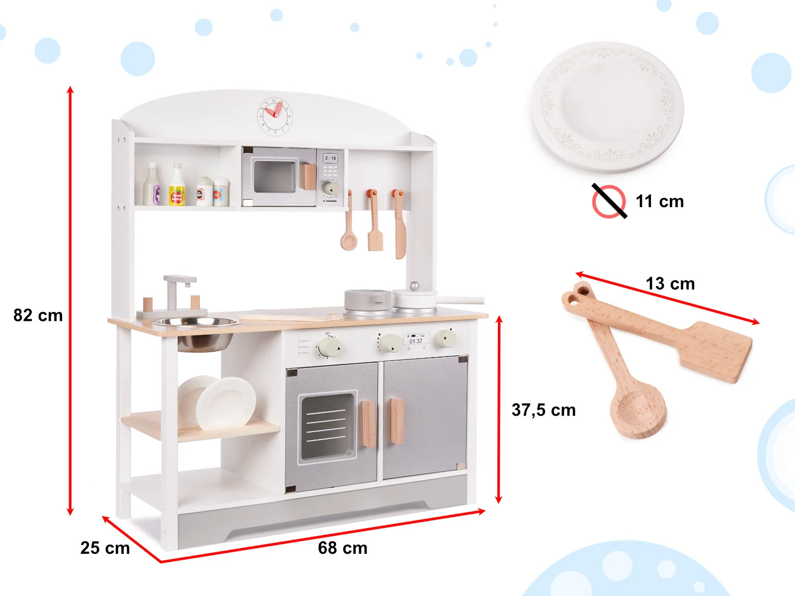 Detská drevená kuchynka z MDF s príslušenstvom – 82 cm