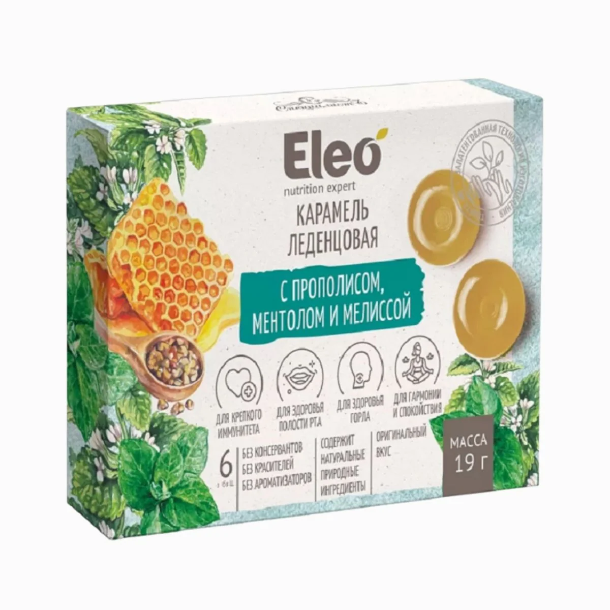 Cukríky s propolisom, mentolom a medovkou - 6ks/19g - ELEO