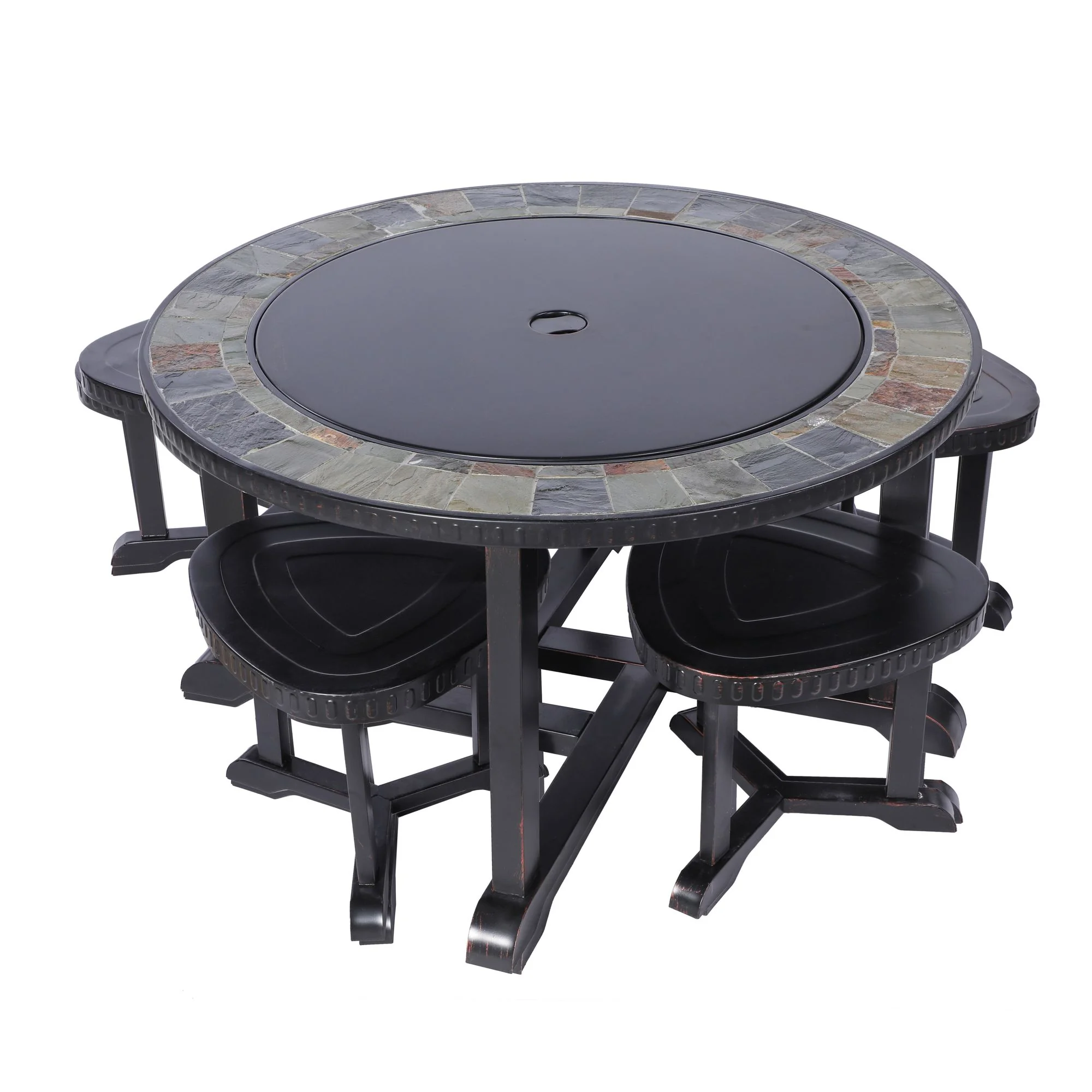Strend Pro gril a ohnisko 3 v 1 so 4 stoličkami, 1 ks Kovové, 105x75 cm, na uhlie, záhradné