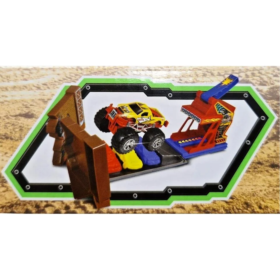 Autá Monster truck kaskadérska dráha s 2 kovovými autami