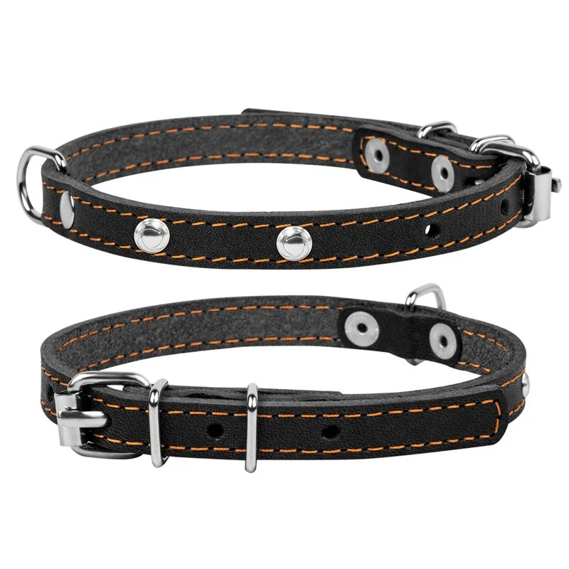 Kožený obojok s kovovou dekoráciou čierny, Obvod krku: 38-50 cm, šírka: 25 mm