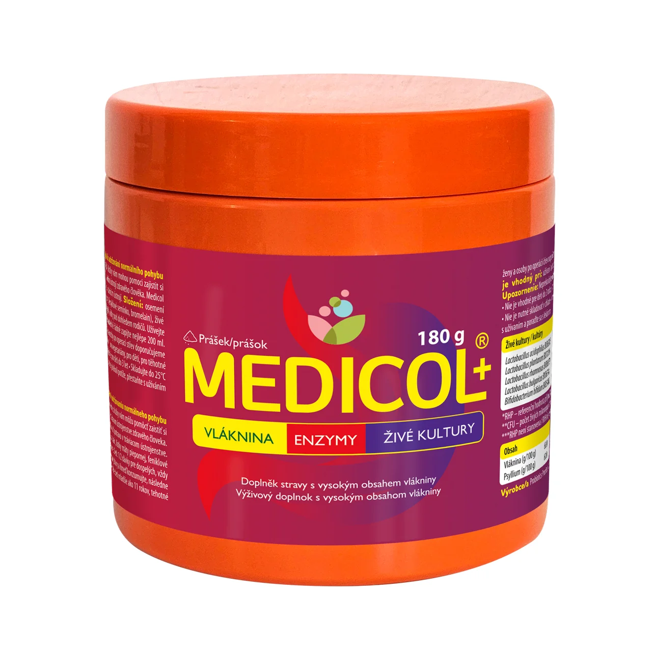 MEDICOL PLUS vláknina + enzýmy + živé kultúry 1×180 g, výživový doplnok