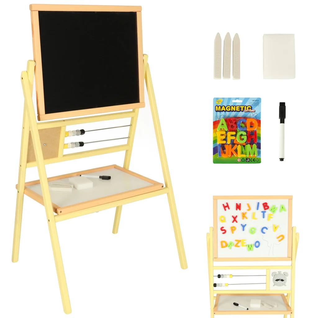 Drevená tabuľa 2v1 s počítadlom a hodinami – 30 × 56 × 90 cm