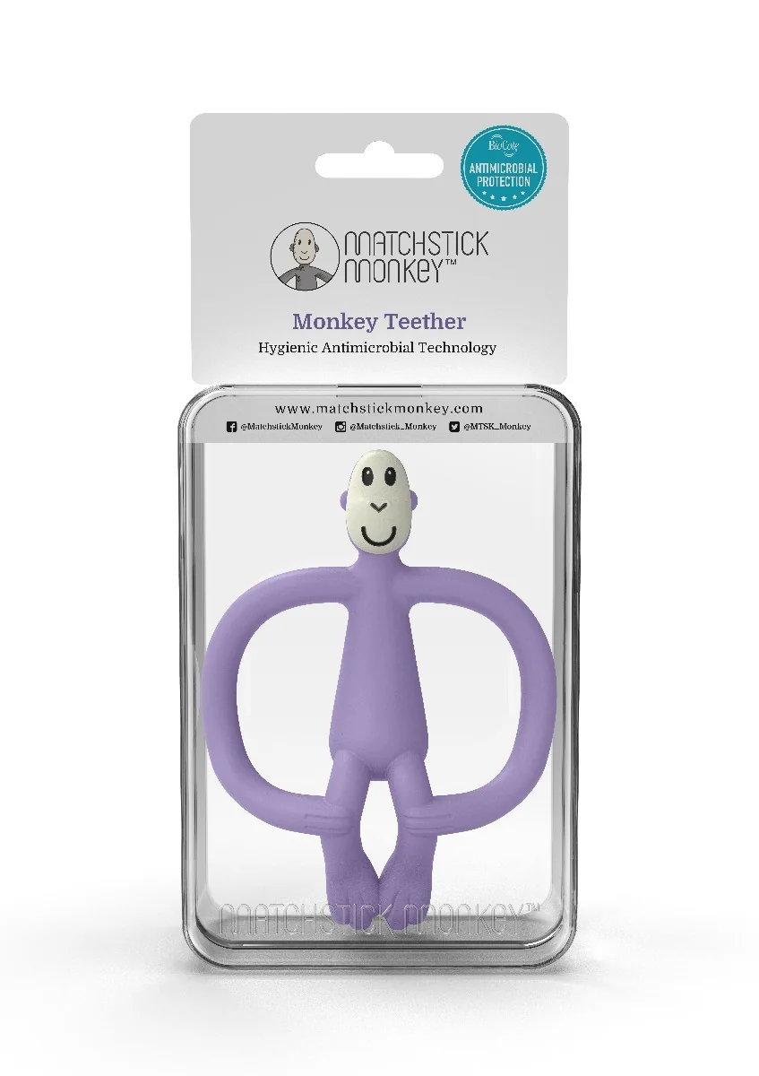 MATCHSTICK MONKEY Hryzátko a zubná kefka, bez chvosta - purple 1×1 ks, hryzátko pre deti