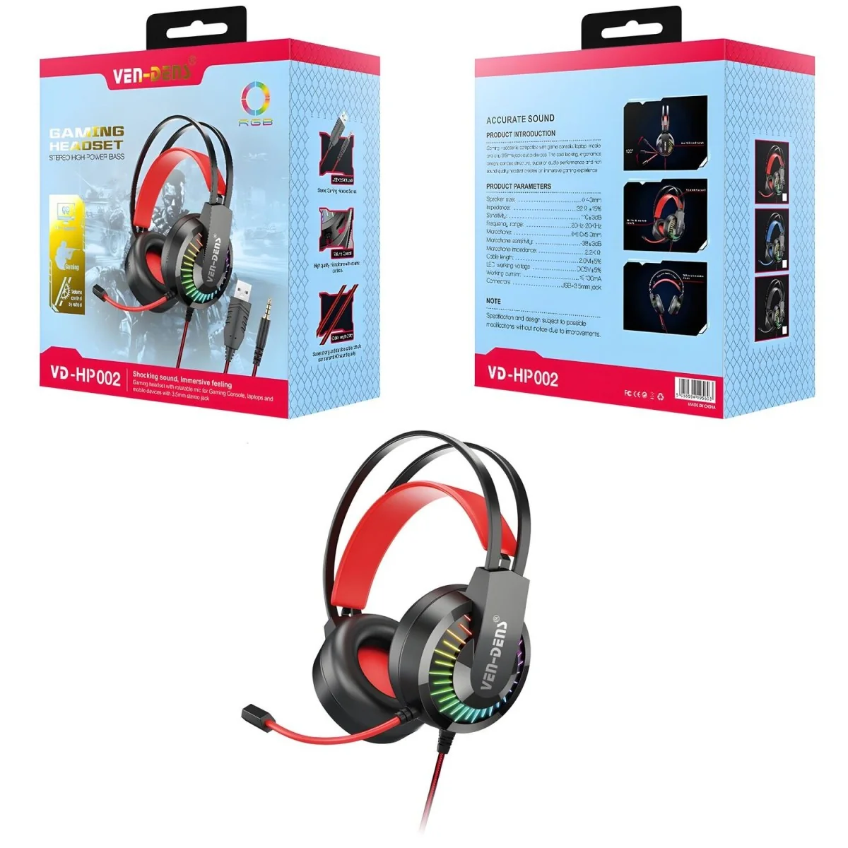 Sluchadlá + mikrofón - Herný Headset Čierna/Červená, 1 x kus