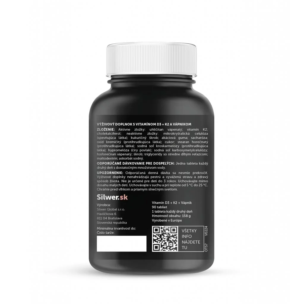 Silwer Vitamin D3 + K2 + Vápnik 90 tabliet. Zdravé kosti a zuby.