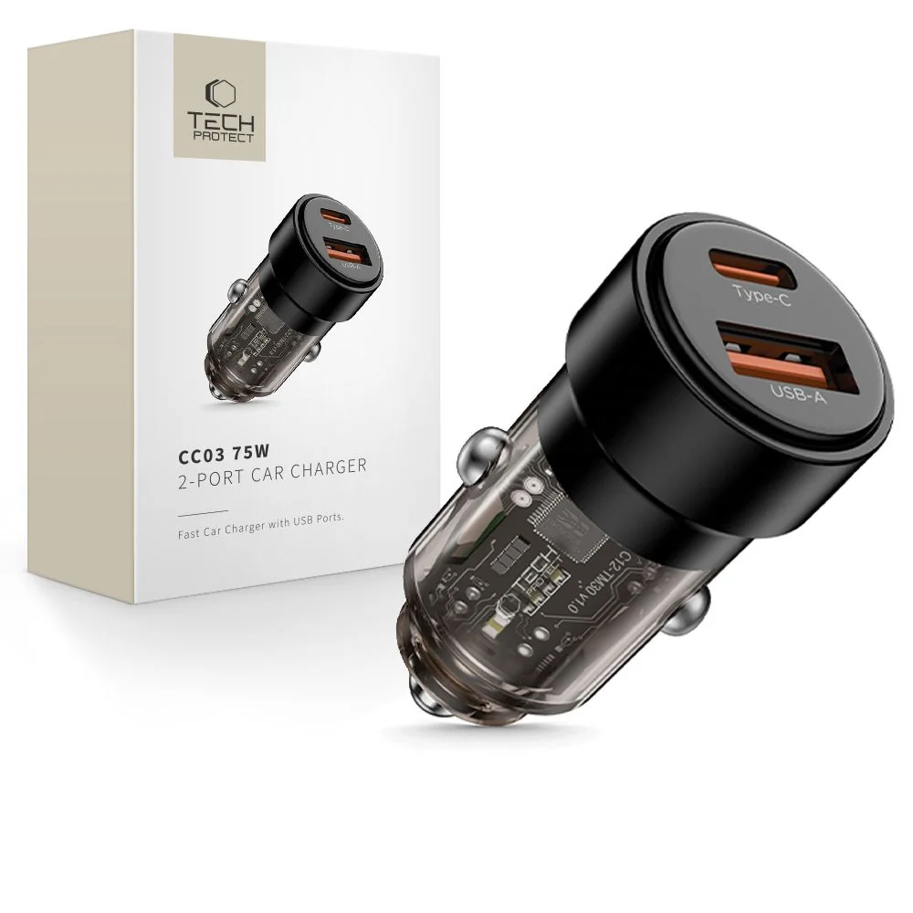 Tech-Protect CC03 autonabíjačka USB / USB-C 75W PD, čierna