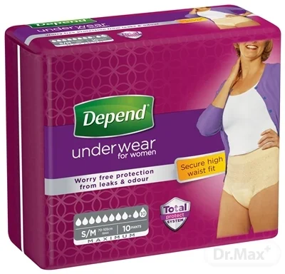 DEPEND MAXIMUM S/M pre ženy 1×10 ks, naťahovacie nohavičky, obvod bokov 75-105 cm