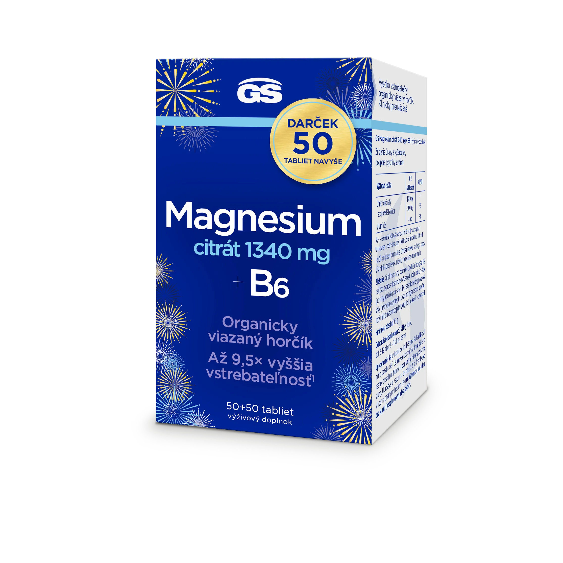 GS Magnesium citrát 1340mg+B6 tbl. 50+50 darček 100 tbl