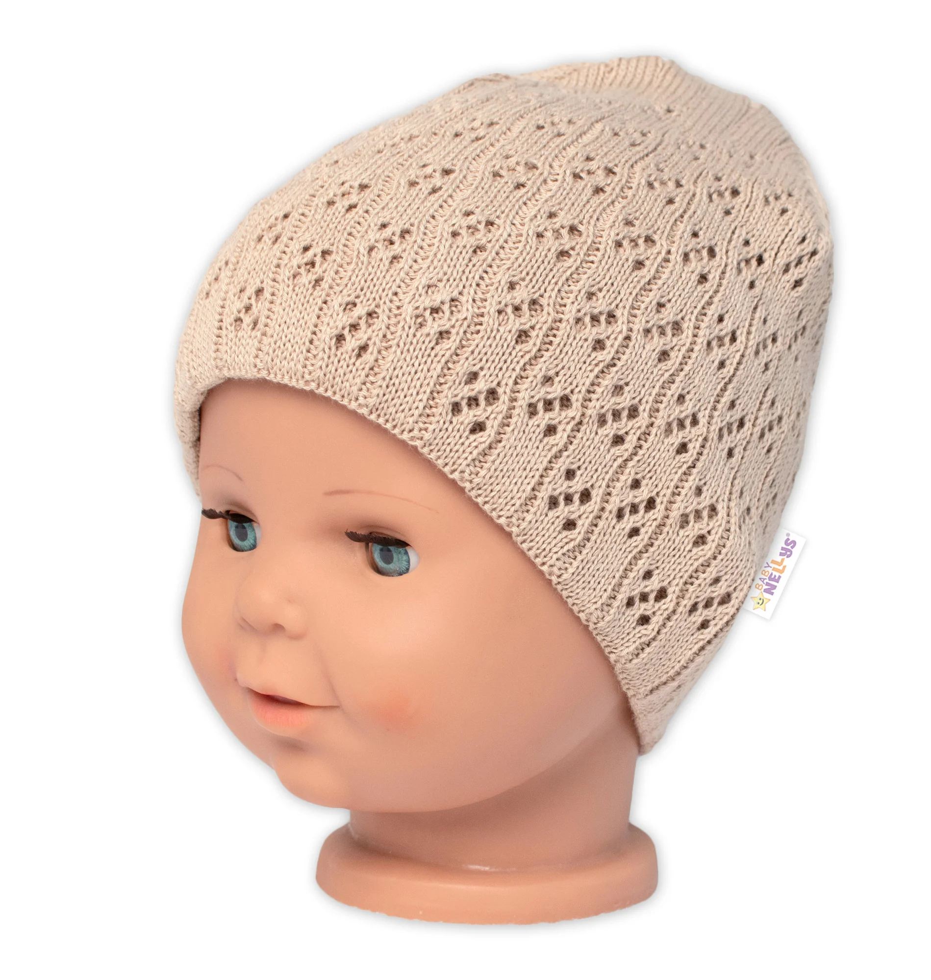 Ažúrková čiapka, dvojvrstvová, bavlna, Baby Nellys - cappuccino, veľ. 44-48 cm