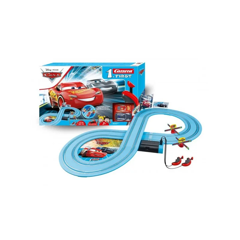 Conquest Autodráha Carrera First Autá/Cars 2,4 m plast +2 autá na bat. v krabici 50x30x7cm