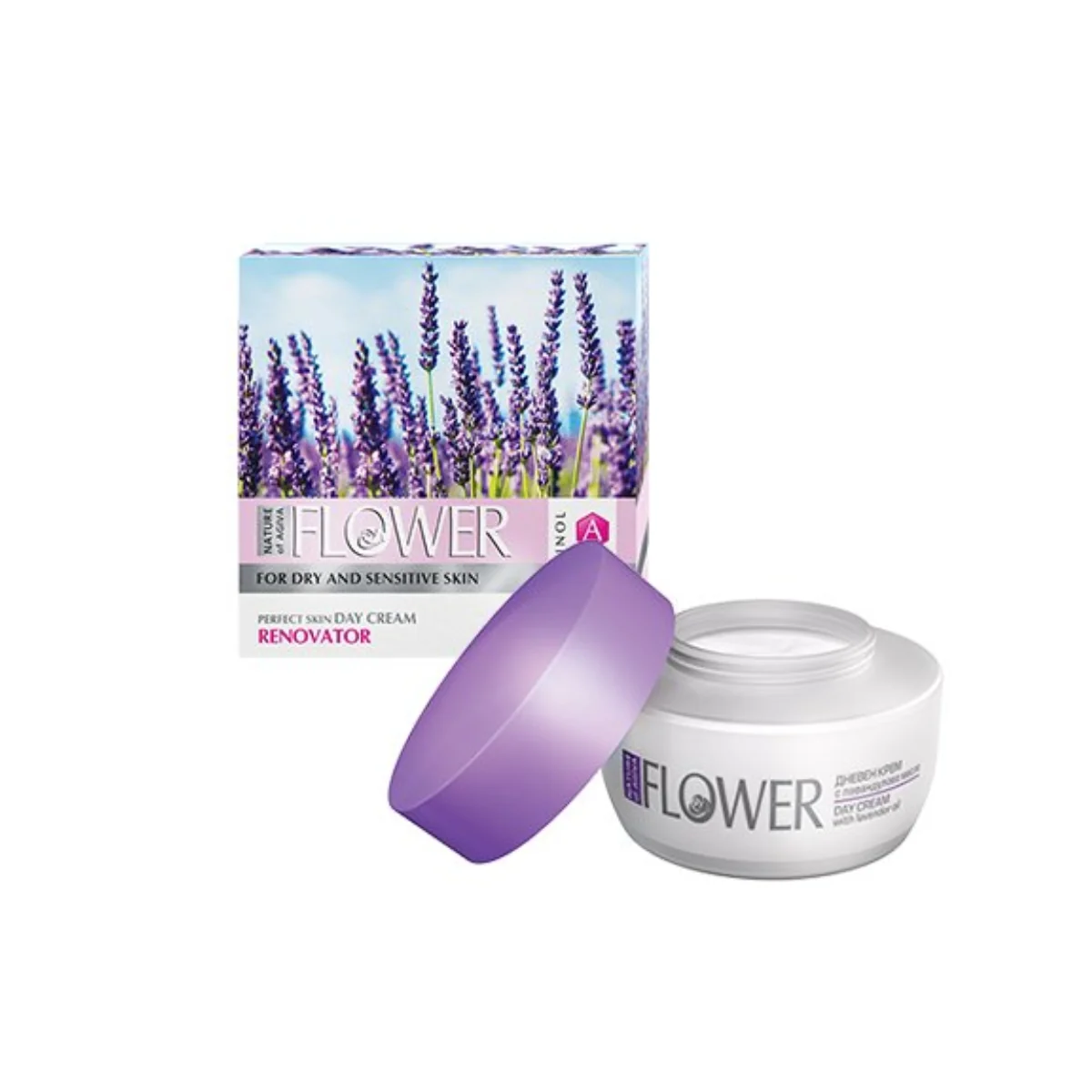 FLOWER Rozjasňujúci denný pleťový krém pre suchú a citlivú pokožku s levanduľovým extraktom 50 ml - NATURE OF AGIVA