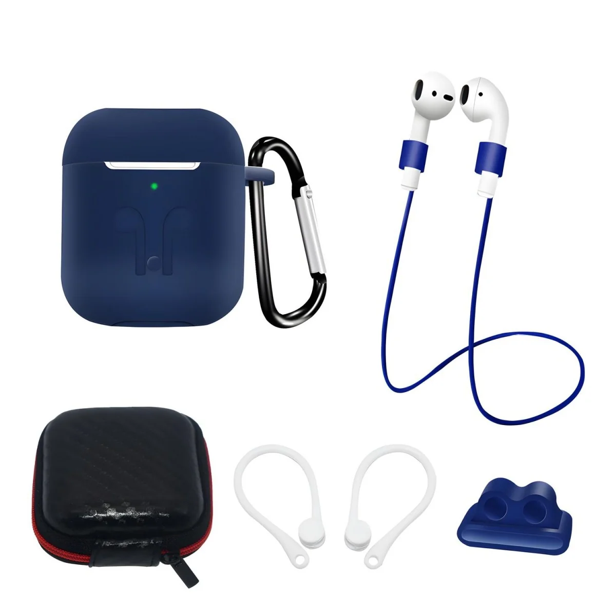 Kompletná Sada silikónového puzdra pre AirPods 2 / AirPods 1 - Modrá 1 x sada, silikónové puzdro