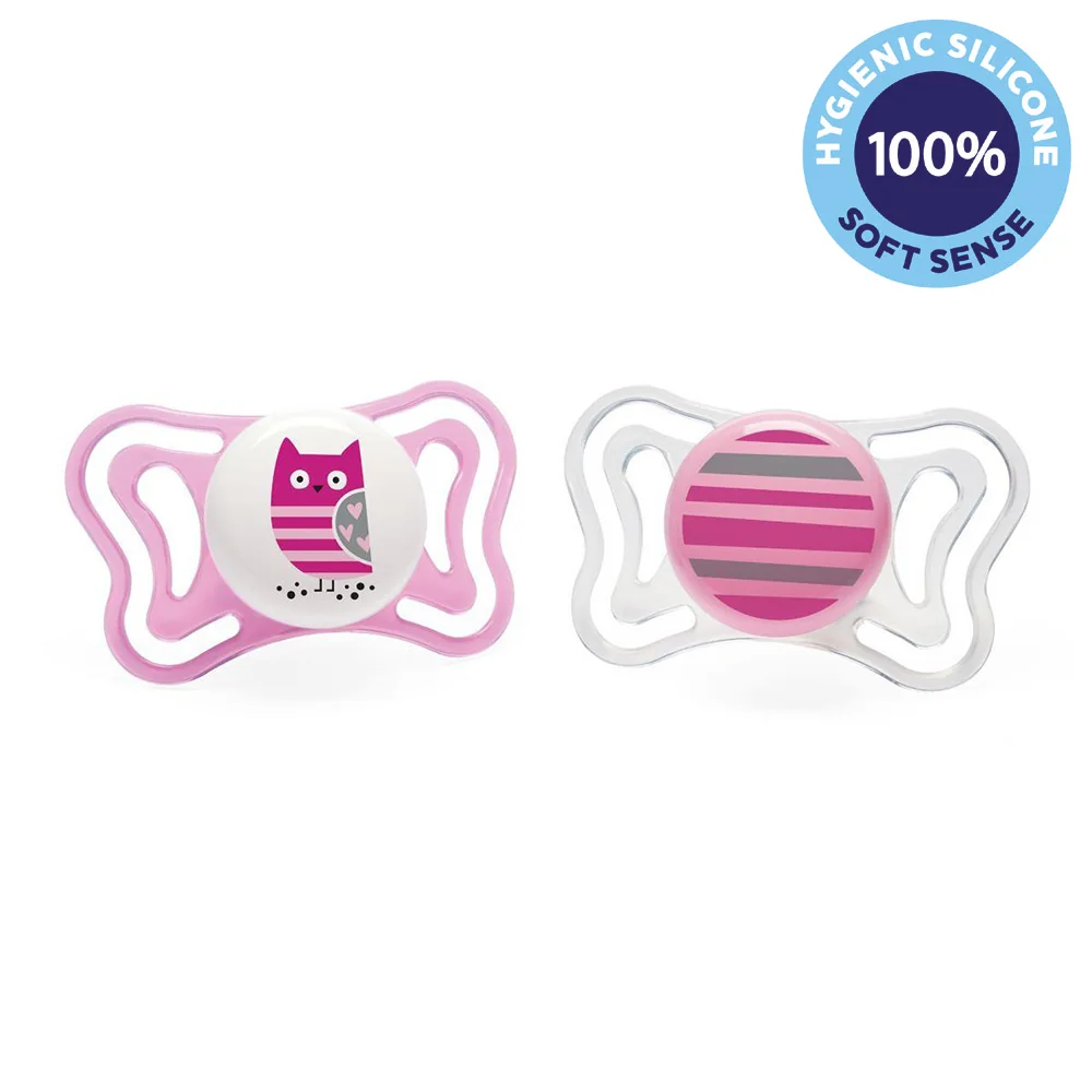 CHICCO Cumlík Physio Light silikónový dievča - sova/prúžok 2 ks, 6-16 m+ 1×2 ks, ortodontický cumlík