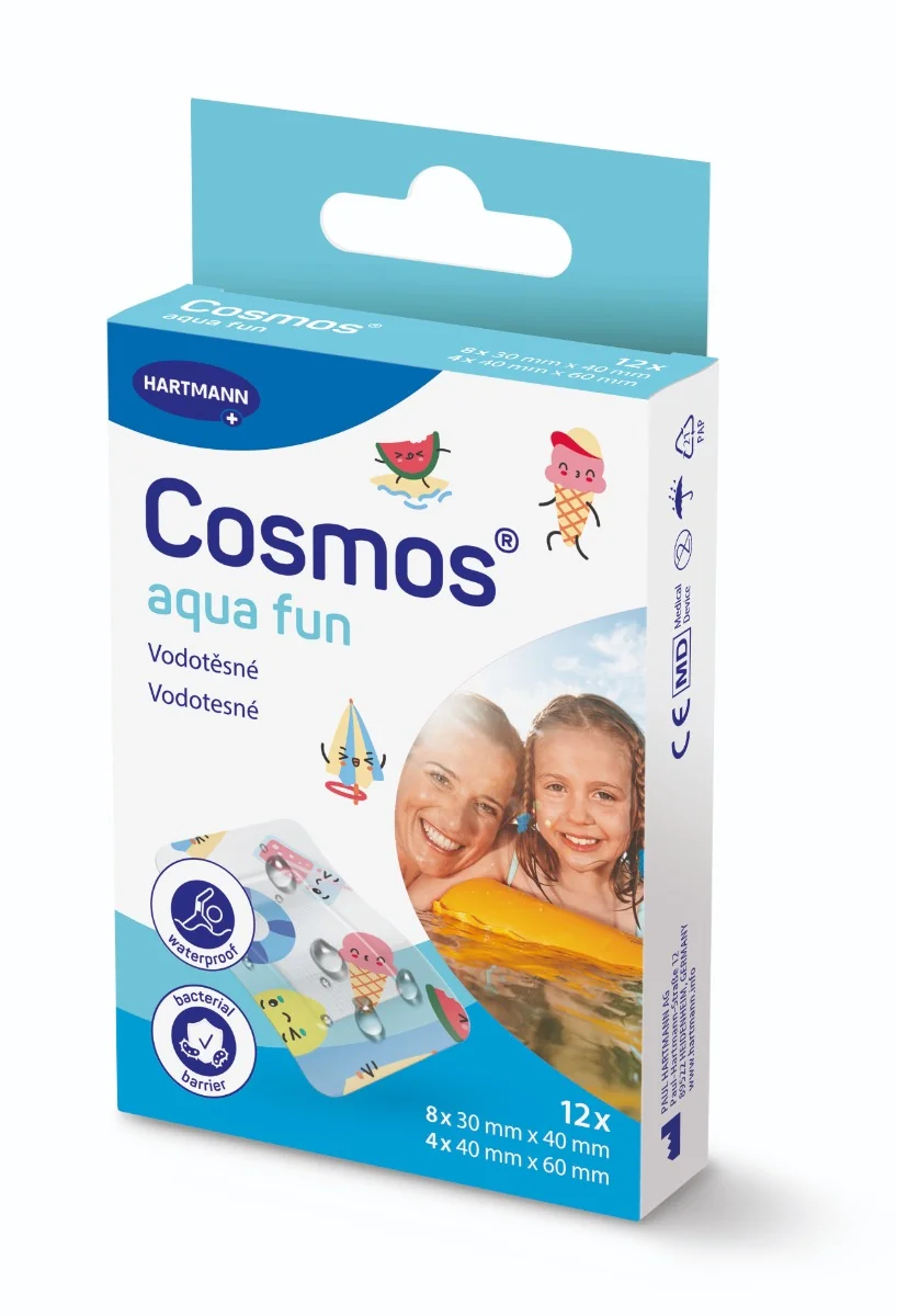 COSMOS Aqua Fun, vodeodolná násplasť na rany (2 veľkosti) 1×12 ks, náplasť