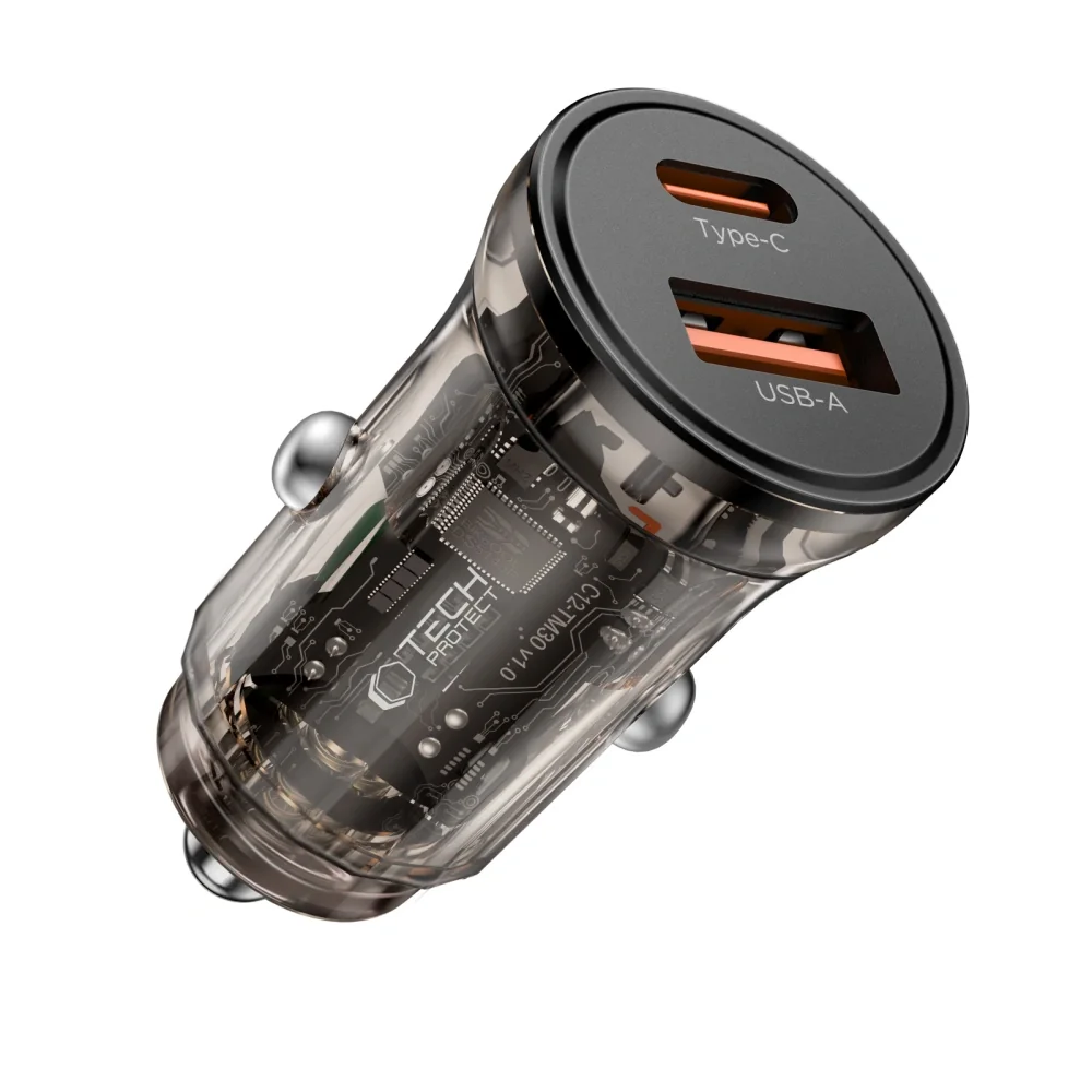 Tech-Protect CC01 autonabíjačka USB / USB-C 45W PD QC, čierna