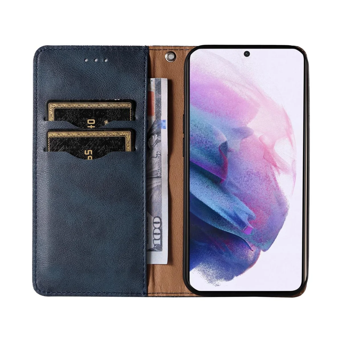 MG Magnet Strap knižkové kožené puzdro na Samsung Galaxy S22 Plus, modré ré