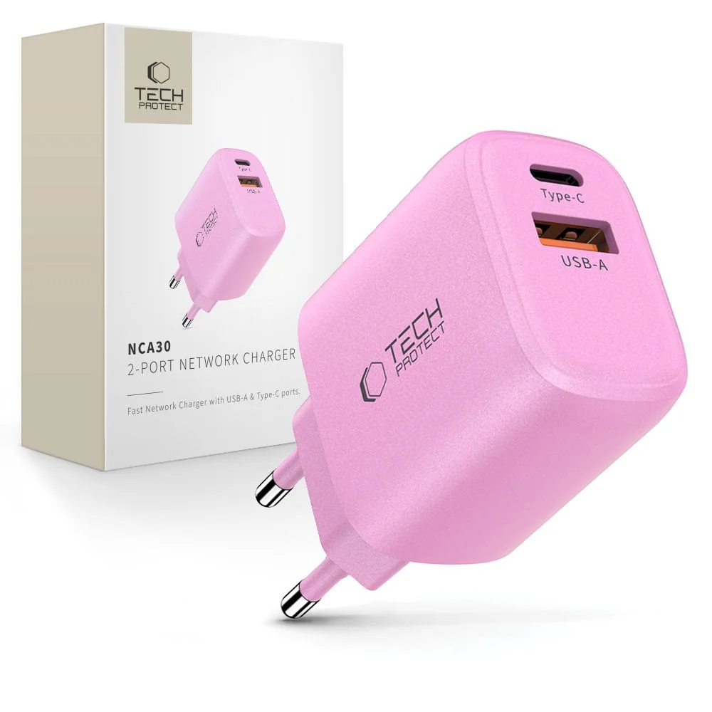 Tech-Protect NCA30 sieťová nabíjačka 30W PD QC, ružová