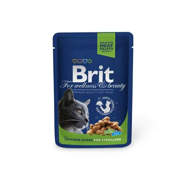 Brit Kapsička Cat Prem Pouches Kuracie Plátky Sterilised 100g 1×100 g