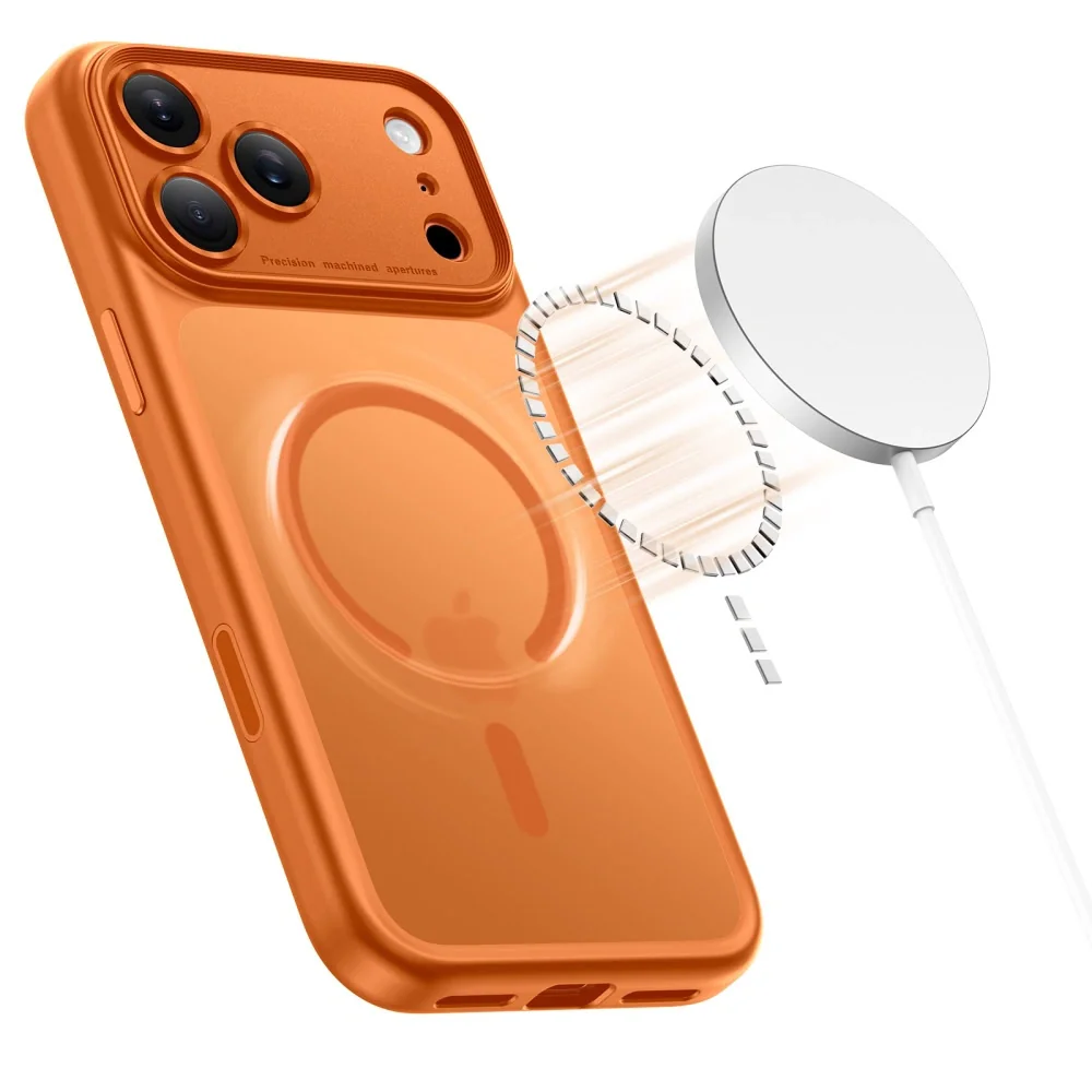 Tech-Protect MagPeak MagSafe CC kryt na iPhone 17 Pro Max, matný oranžový ový
