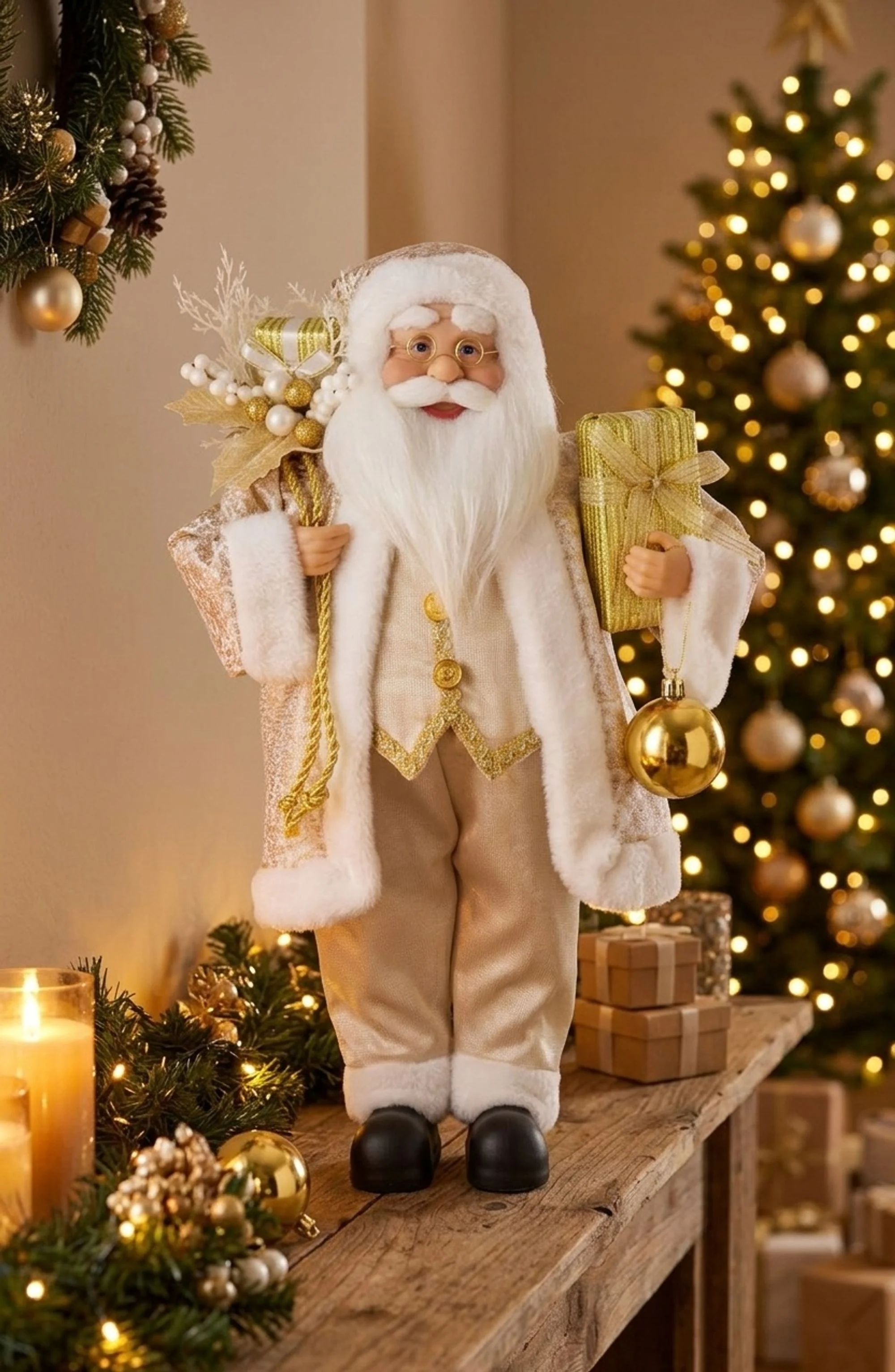 MagicHome vianočný Santa s darčekom, 1 ks Textil, 16x26x41 cm