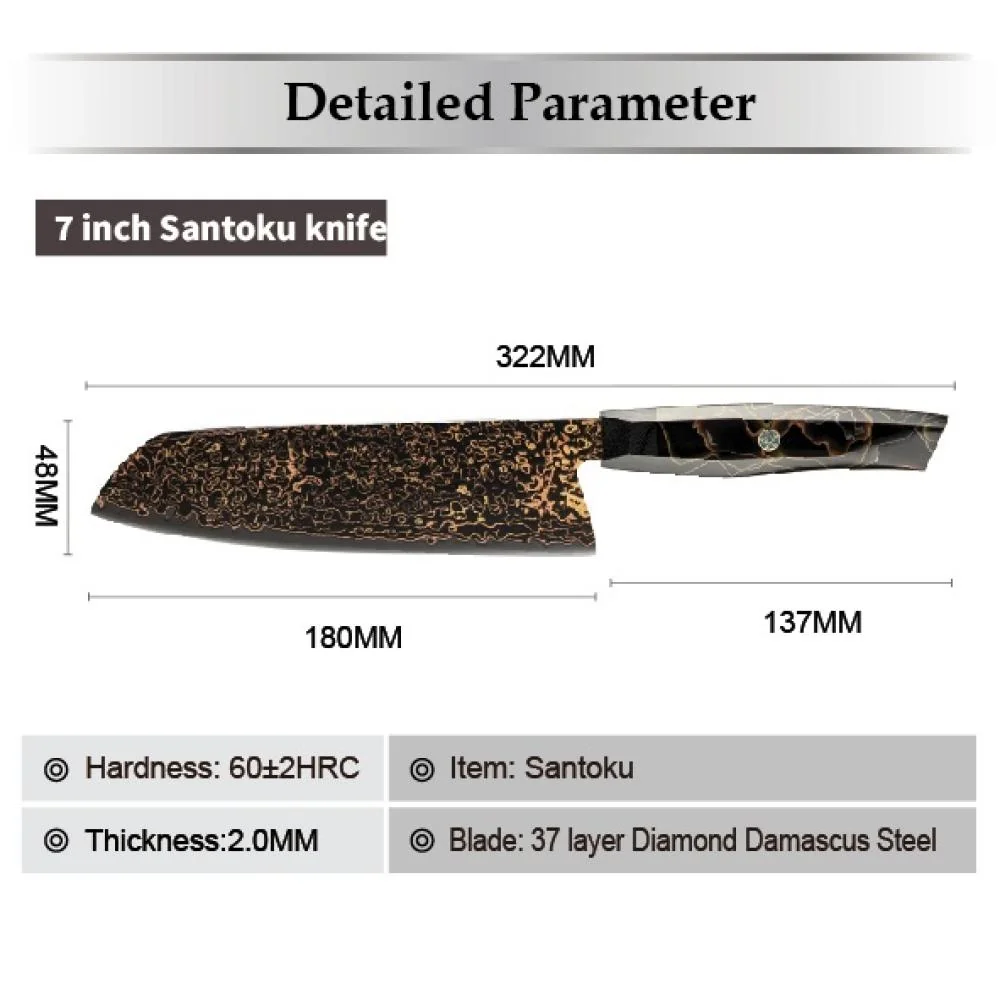 Damaškový kuchynský nôž Kurogane-Santoku 1 x 1 ks, čepeľ 37-vrstvová