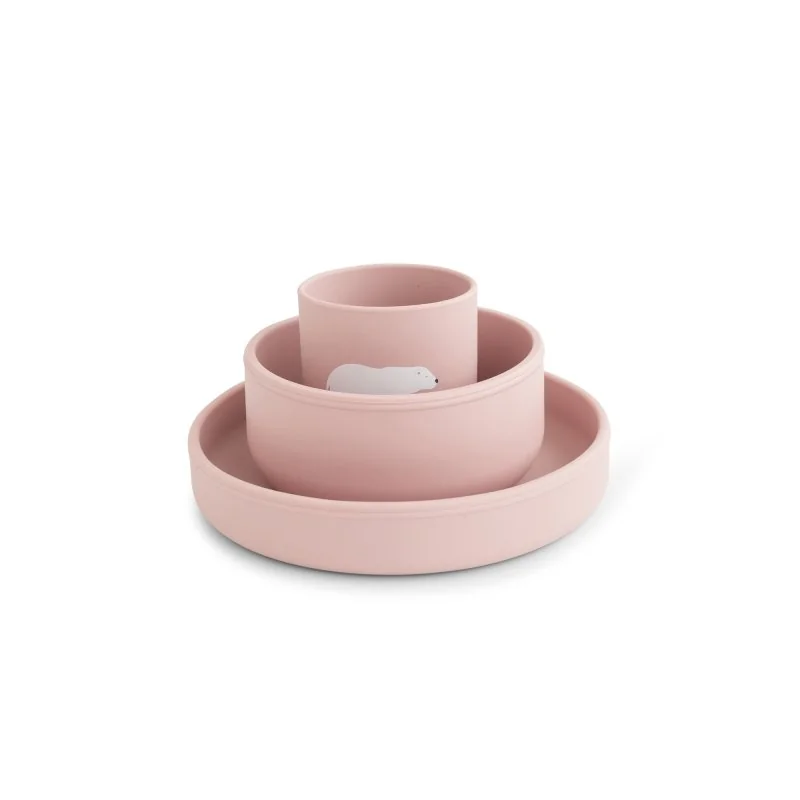 Saro Baby silikónová jedálenská sada Polaris Pink