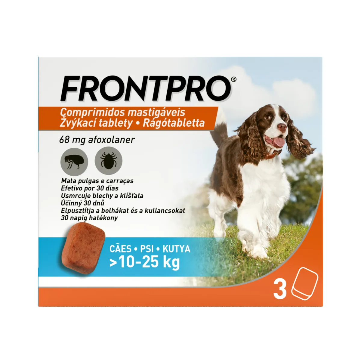 FRONTPRO® antiparazitárne žuvacie tablety pre psy (10-25 kg) 1×3 tbl, antiparazitárne tablety