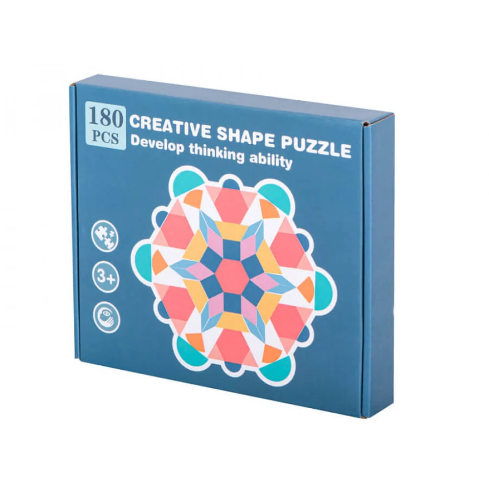 Drevené puzzle MONTESSORI, farebné mozaikové tvary, 180 dielikov-MOVEO