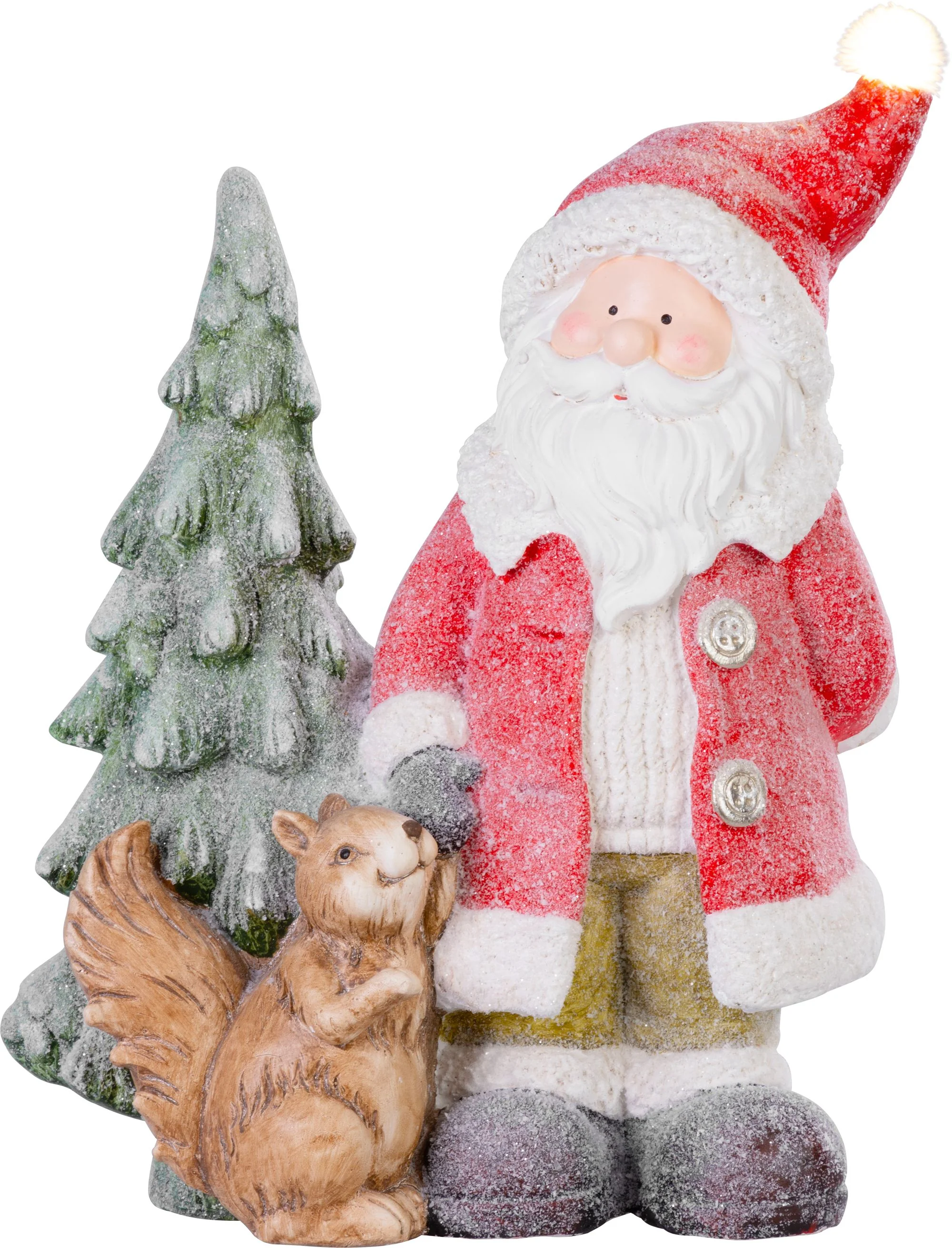 MagicHome vianočná LED dekorácia Santa s veveričkou a stromčekom, 1 ks 1 LED, 2xAAA, keramika, 35,50x20x46 cm