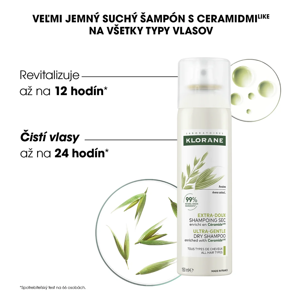 KLORANE SUCHÝ ŠAMPÓN s ovseným mliekom a ceramidmi 1×150 ml, suchý šampón