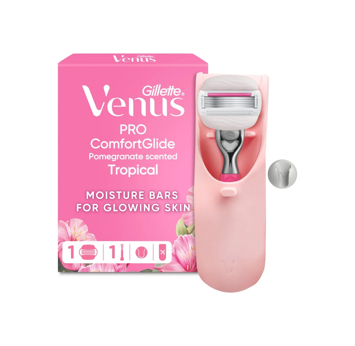 Gillette Venus Pro ComfortGlide Tropical: dámsky holiaci strojček, 1 náhradná hlavica, cestovné puzdro 1 set
