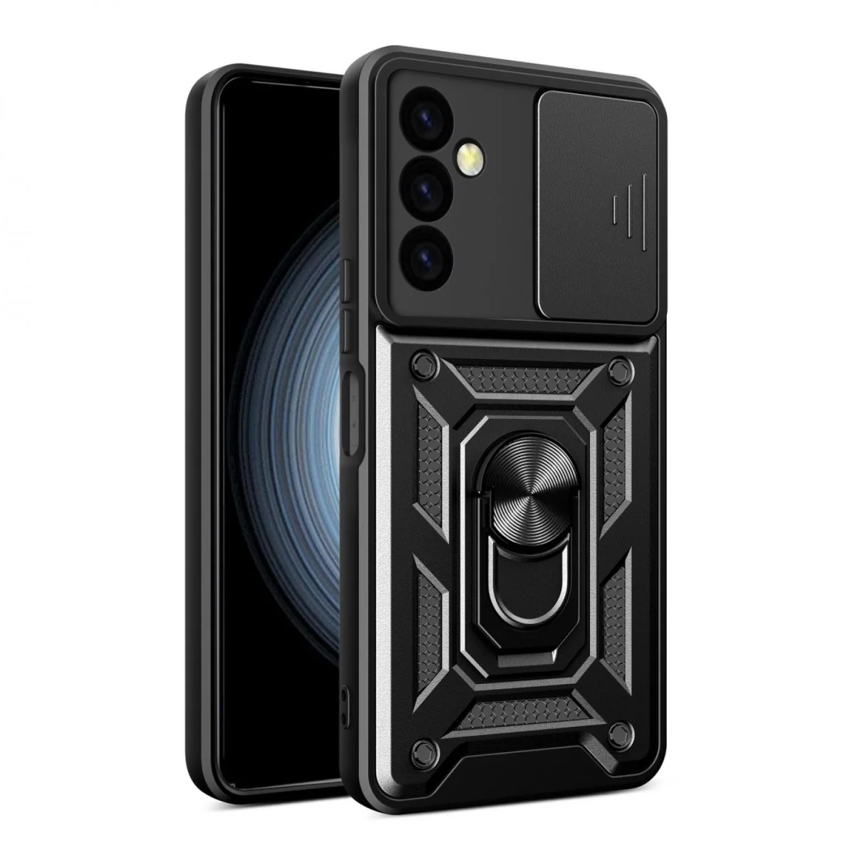 MG Hybrid Armor Camshield kryt na Samsung Galaxy M34, čierny Puzdro s krytom fotoaparátu