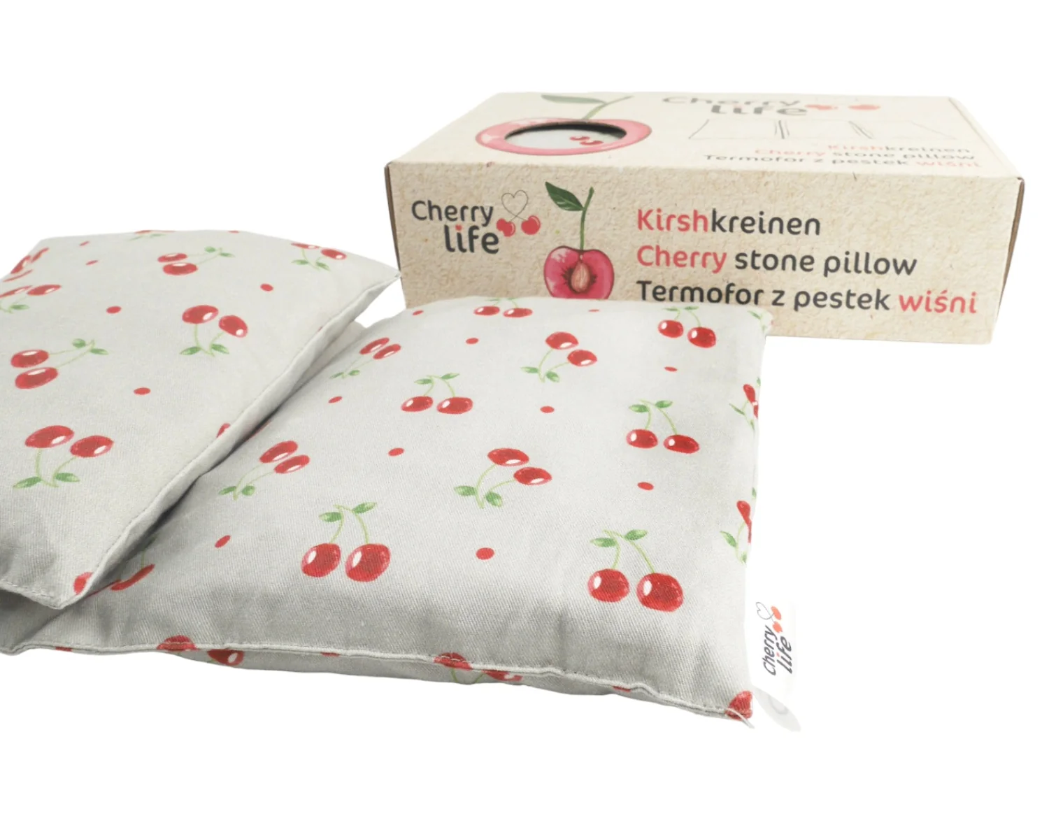 Trojkomorový nahrievací pás s čerešňovými kôstkami, termofor - Cherry life, sivý