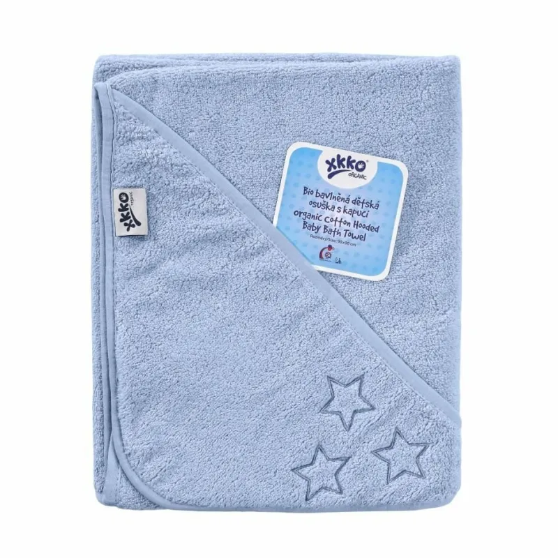 XKKO Organic BIO froté osuška s kapucňou 90x90 Baby Blue Stars 