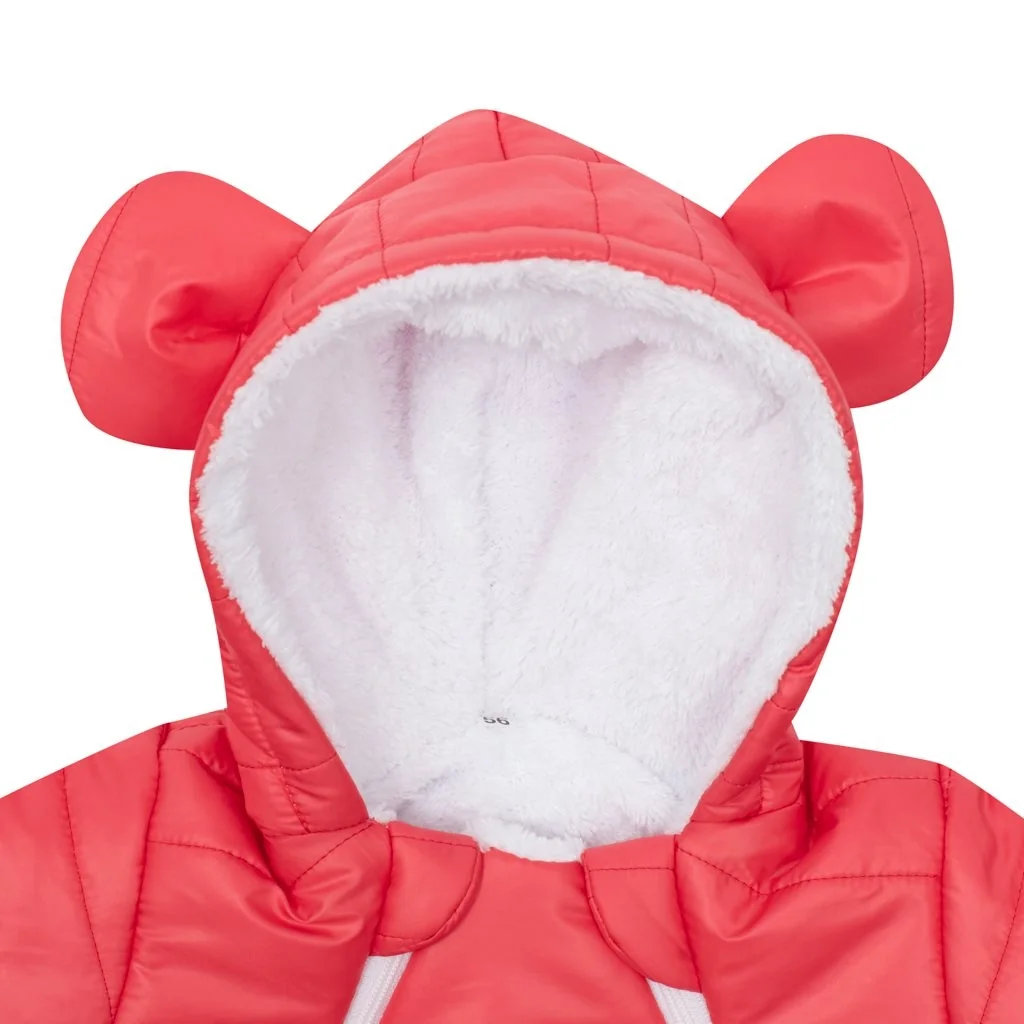 Zimná dojčenská kombinéza s kapucňou s uškami New Baby Pumi red