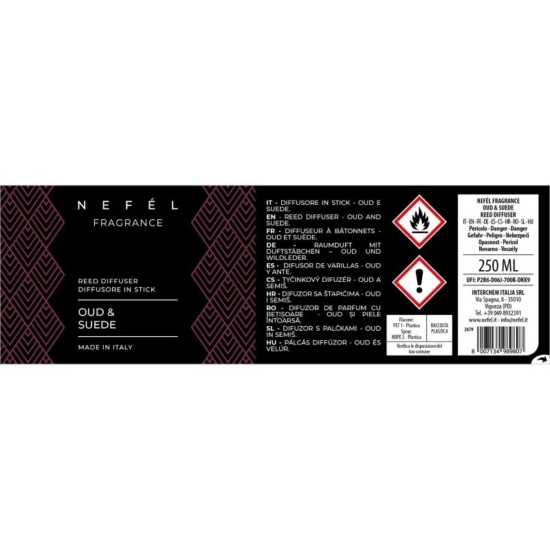 Fragrance Waves interiérový tyčinkový difúzor 250ml vôňa Oud & Suede