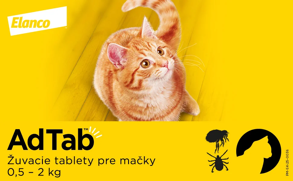 AdTab žuvacie tablety pre mačky 12 mg, hmotnosť mačky 0,5–2,0 kg 1 tbl