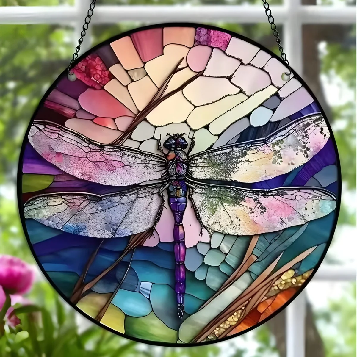 Vitrážny lapač slnka s motívom vážky Dragonfly Typ8