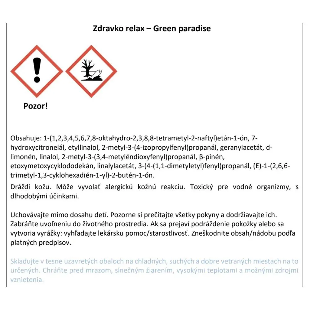Zdravko Relax - Green paradise parfém na pranie 500 ml (100 pracích dávok) Objem: 500 ml