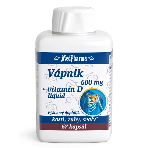 MedPharma VÁPNIK 600 mg + Vitamín D liq. 1×67 cps, výživový doplnok