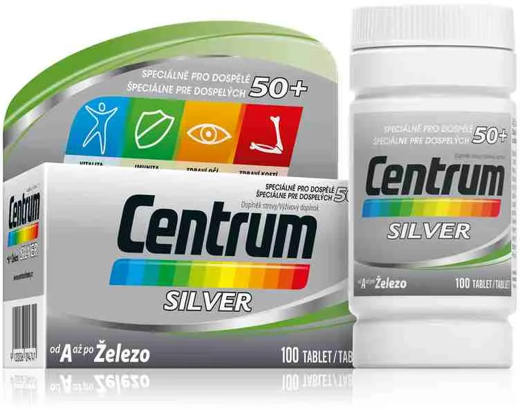 CENTRUM Silver 50+, 100 tabliet 1x100 tbl, multivitamín pre 50+ s vitamínmi a minerálmi