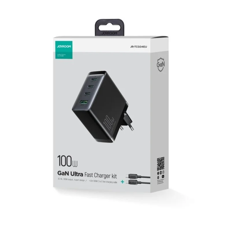 Joyroom JR-TCG04EU GaN sieťová nabíjačka USB / 3x USB-C 100W + kábel USB-C, čierna SB-C, čierna