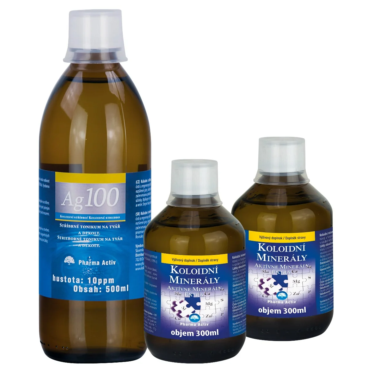 Aktívne minerály extra AKCIA 2x300 ml + Koloidné striebro Ag100 10ppm 2x300ml+500 ml