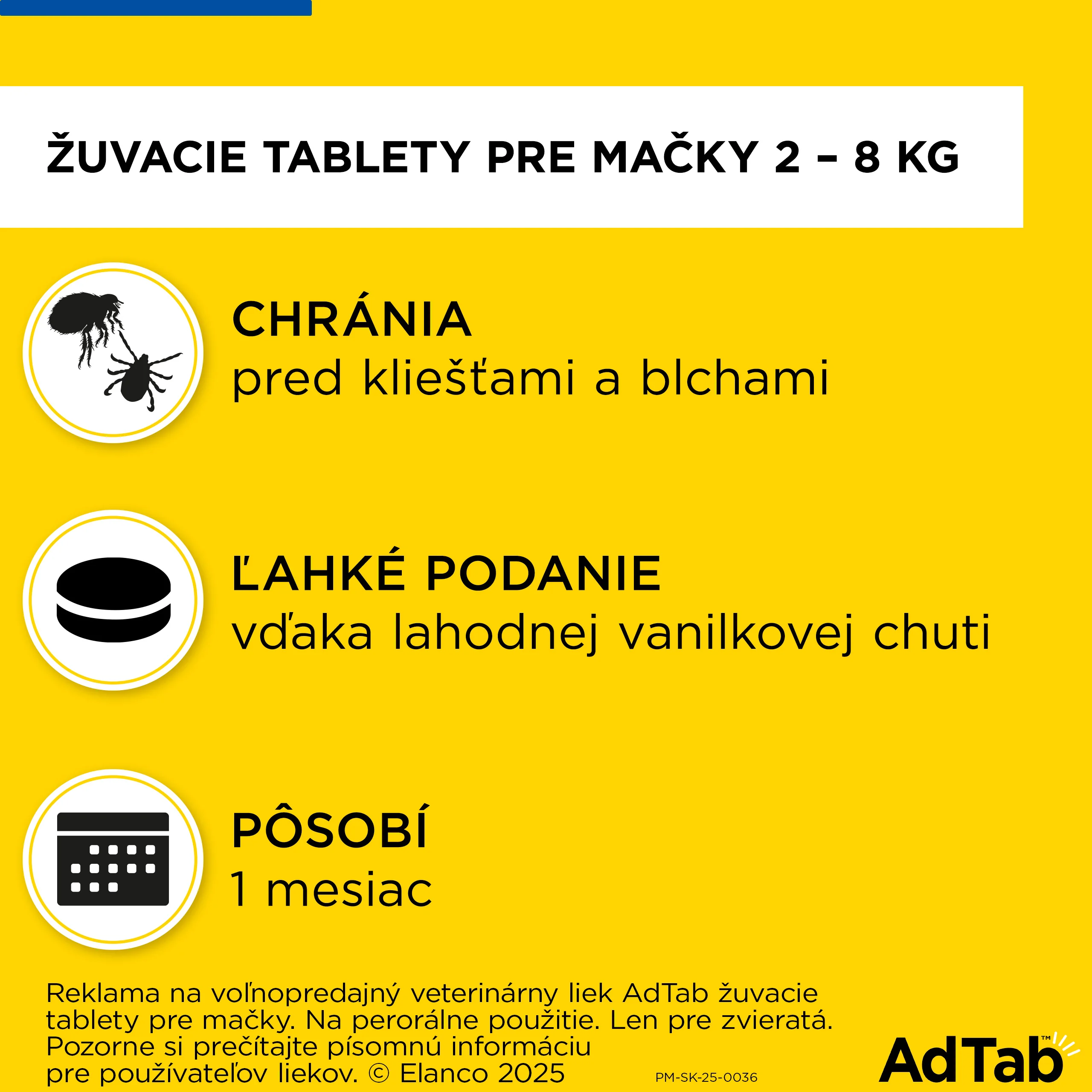 AdTab žuvacie tablety pre mačky 48 mg, hmotnosť mačky > 2,0-8,0 kg 1 tbl