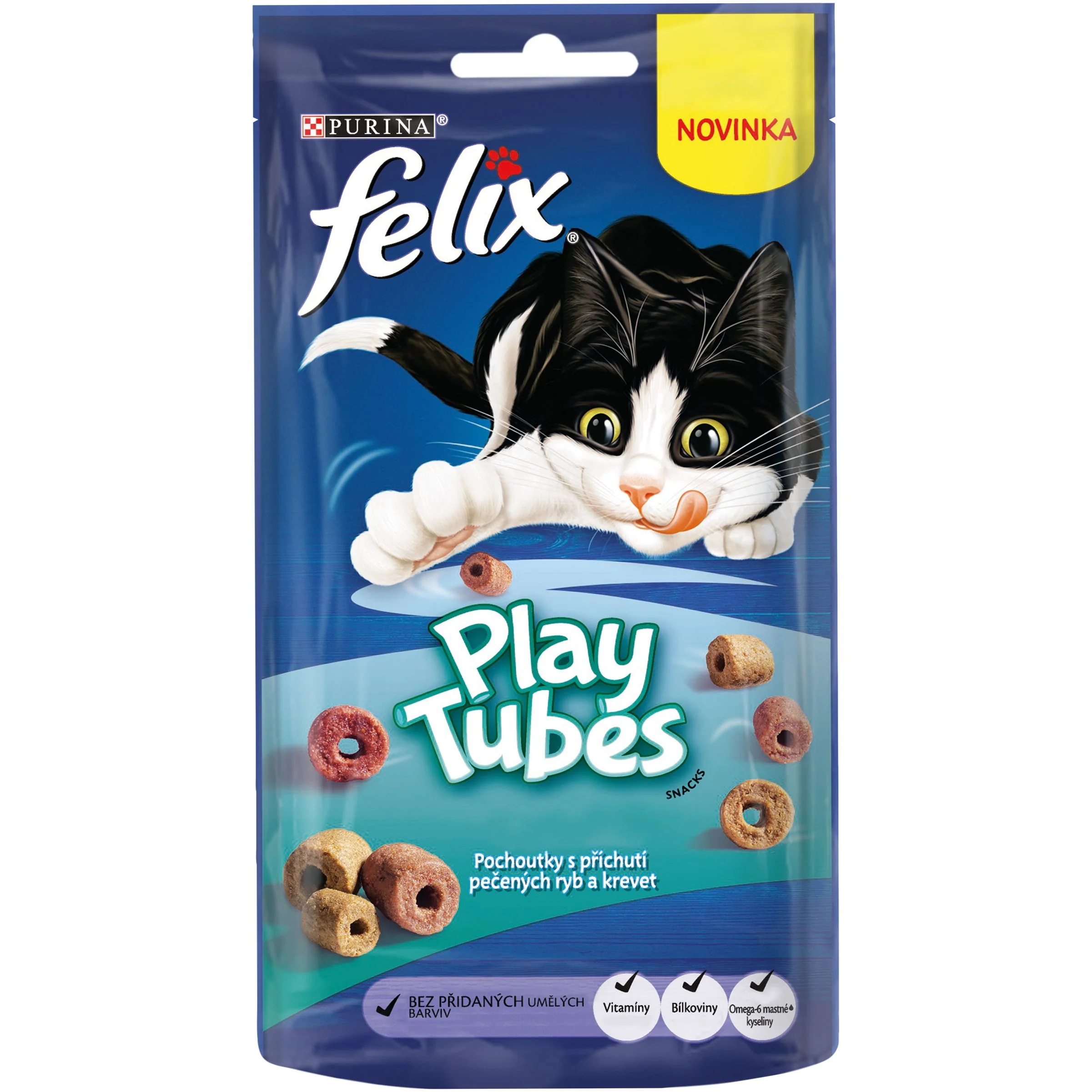 FELIX PLAY TUBES s príchuťou pečených rýb a kreviet 50g 1×50 g, maškrty pre mačky