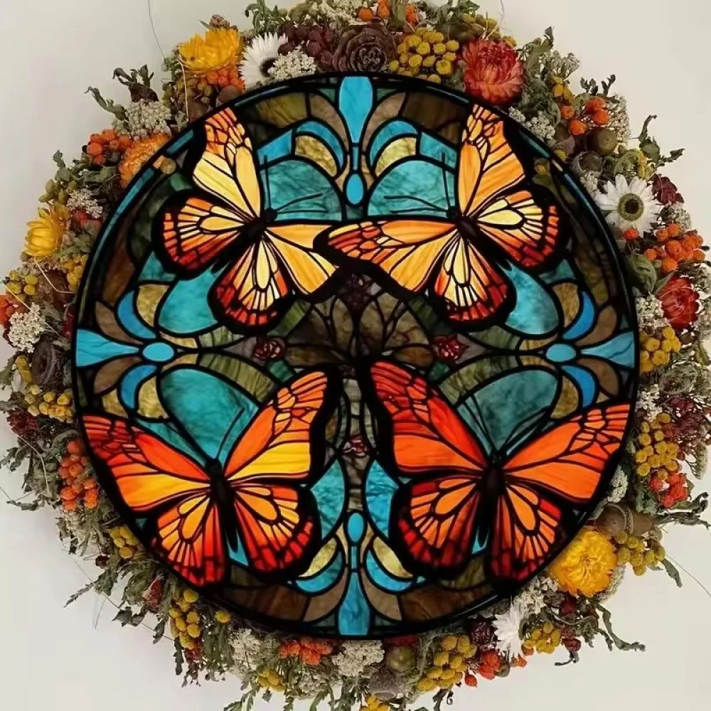 Lapač Slnka s motívom motýľa XL-30cm x 30cm, fialová/zelená